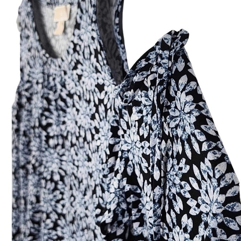 Michael Michael Kors Cold Shoulder Floral Starburst Print Top Blue Black Large - Picture 4 of 9